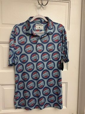 AeroLine Men’s Light Blue 'Merica' Print Polo Shirt